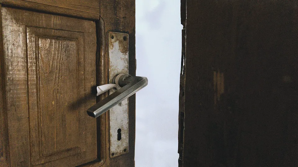 Lever handle on an old wood door