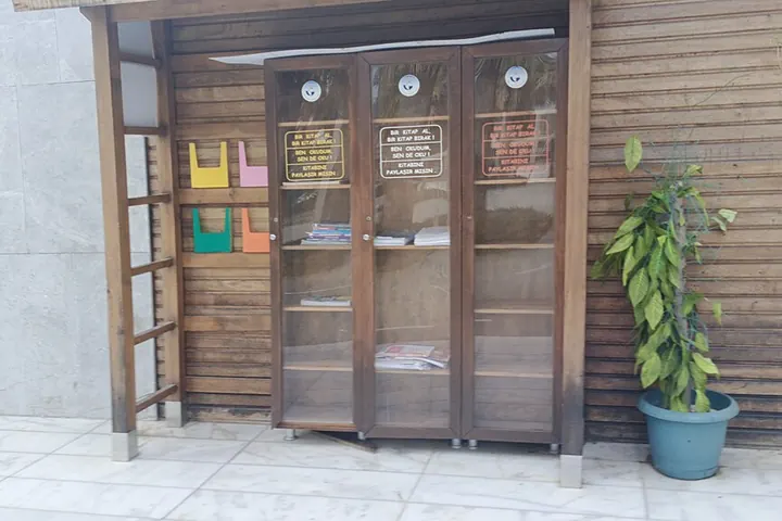 Glass-front bookcase in a reading room